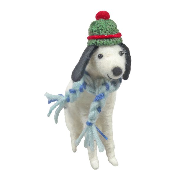 Felt Dog with Scarf and Wooly Hat Hanging Decoration - H13cm