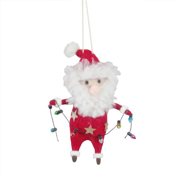 Felt Santa with Imitation Fairy Lights  Hanging Decoration- H13cm