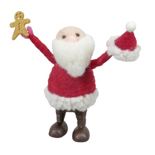 Felt Santa Holding Hat & Gingerbread Figure Hanging Decoration  -H13cm