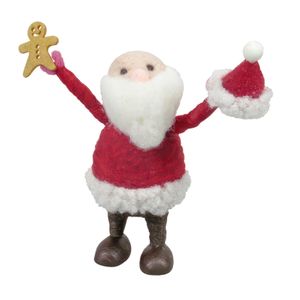 Felt Santa Holding Hat & Gingerbread Figure Hanging Decoration  -H13cm