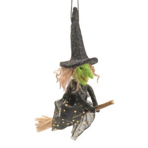 Felt  Witch on a Broomstick  Hanging Decoration - H13cm