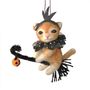 Felt Fancy Ginger Cat on a Broomstick  Hanging Decoration - H15.5cm