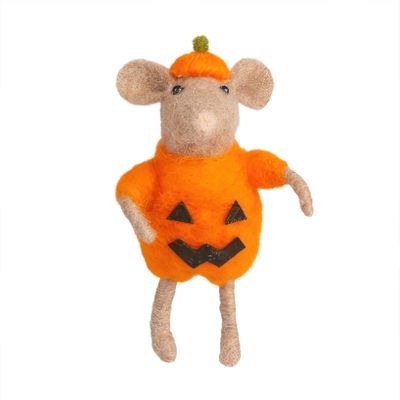 Felt Mouse in Pumpkin Costume Hanging Decoration - H10.5cm