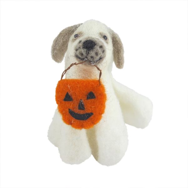 Felt Dog Holding Pumpkin  Hanging Decoration - H10cm