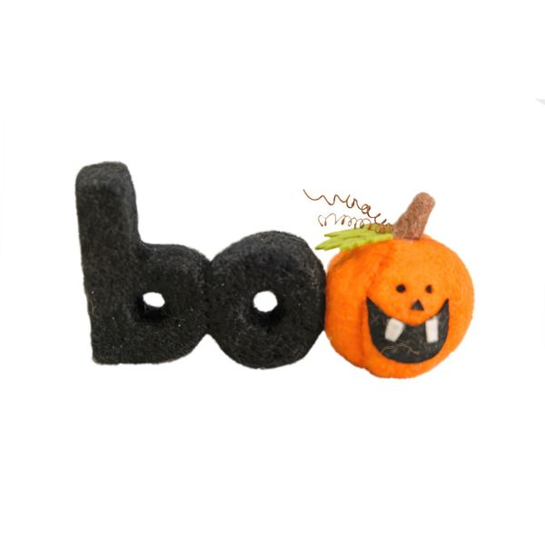 Felt  "Boo" with Pumpkin Hanging Ornament -H7cm