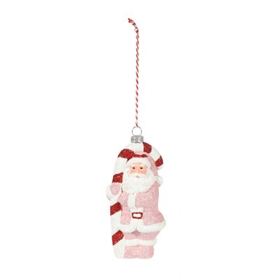 Santa with Candycane Hanging Decoration - Pink - H13cm