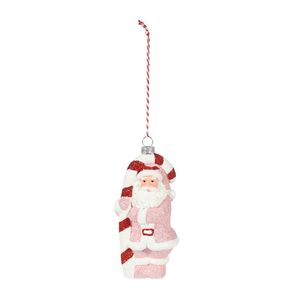 Santa with Candycane Hanging Decoration - Pink - H13cm