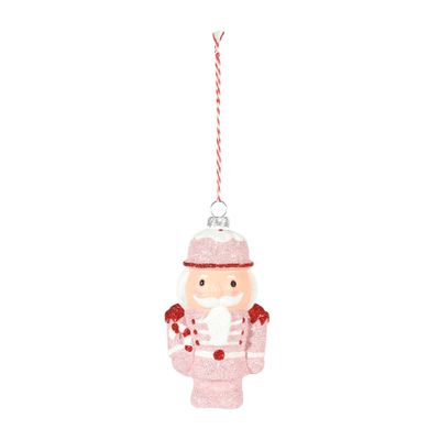 Soldier with Candycane Hanging Decoration - Pink - H12cm