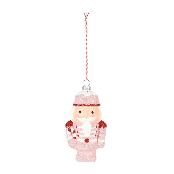 Soldier with Candycane Hanging Decoration - Pink - H12cm