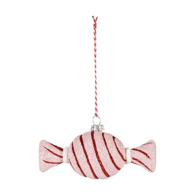 Round Candy Hanging Decoration with White Swirl - Pink - H15.5cm