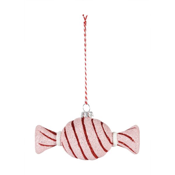 Round Candy Hanging Decoration with White Swirl - Pink - H15.5cm