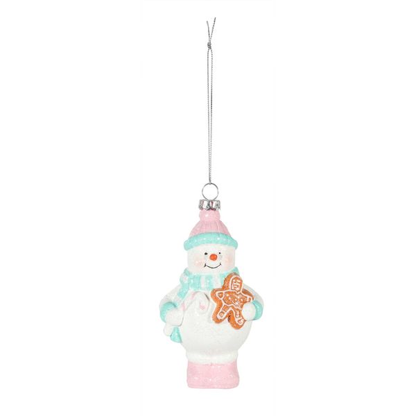 Snowman with gingerbread Hanging Decoration - Pastel - H11.5cm