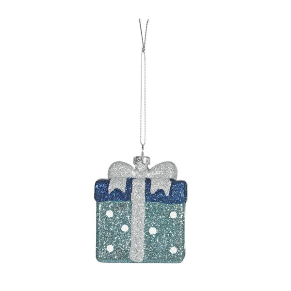 Gift Hanging Decoration - White/Blue - H7.5cm