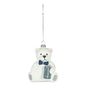 Sitting Bear with Gift Hanging Decoration - White/Blue - H11cm