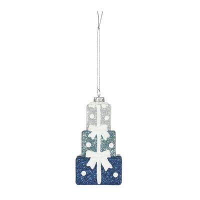 Stacked Gifts Hanging Decoration - Blue - H11cm