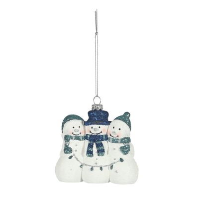 Snowman with String Lights Hanging Decoration - White/Blue - H9.5cm