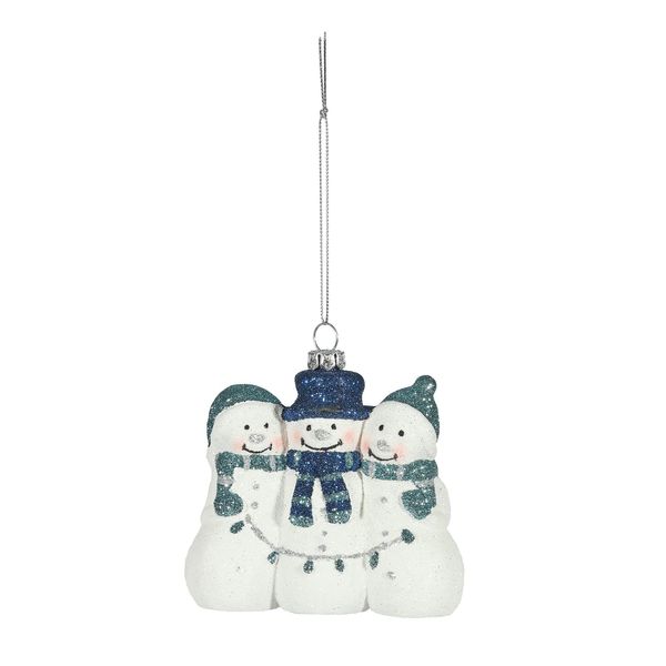 Snowman with String Lights Hanging Decoration - White/Blue - H9.5cm