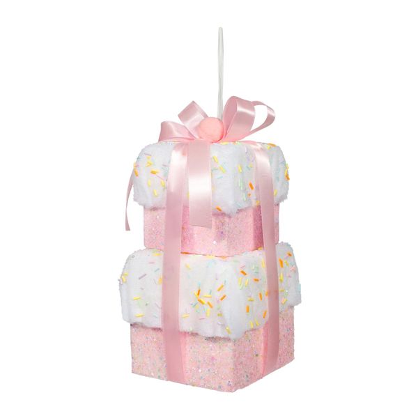 Stack of 2 Gifts Hanging Decoration - Pink/White - H25cm