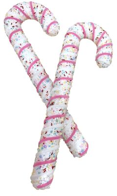 Candy Canes Hanging Decoration - White/Pink - Set of 2 - H50cm