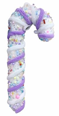 Candy Cane Hanging Decoration - White/Purple - H17cm