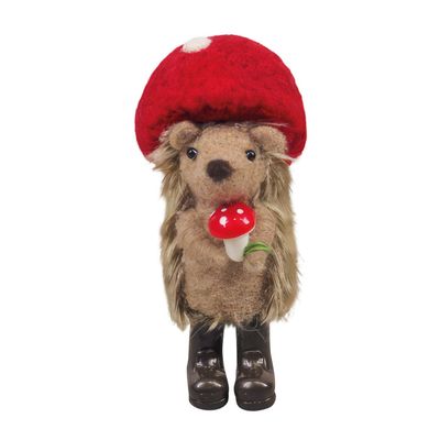 Felt Hedgehog with Toadstool Hat Hanging Decoration - H12cm