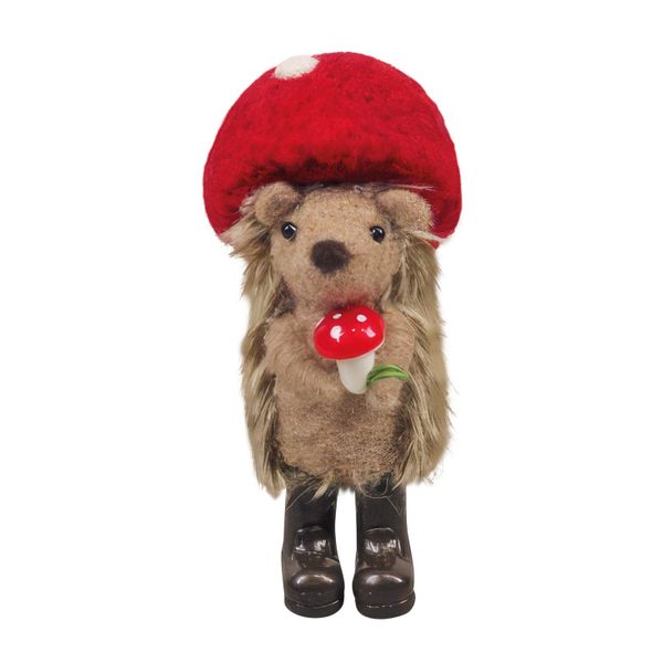 Felt Hedgehog with Toadstool Hat Hanging Decoration - H12cm