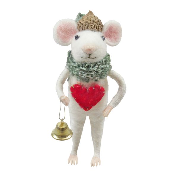 Felt Mouse with Acorn Hat and Heart Hanging Decoration - H12.5cm