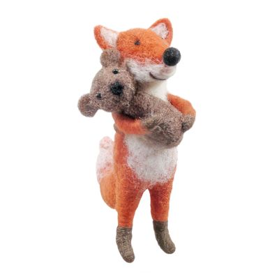 Felt Fox with Teddy  Hanging Decoration - H11cm