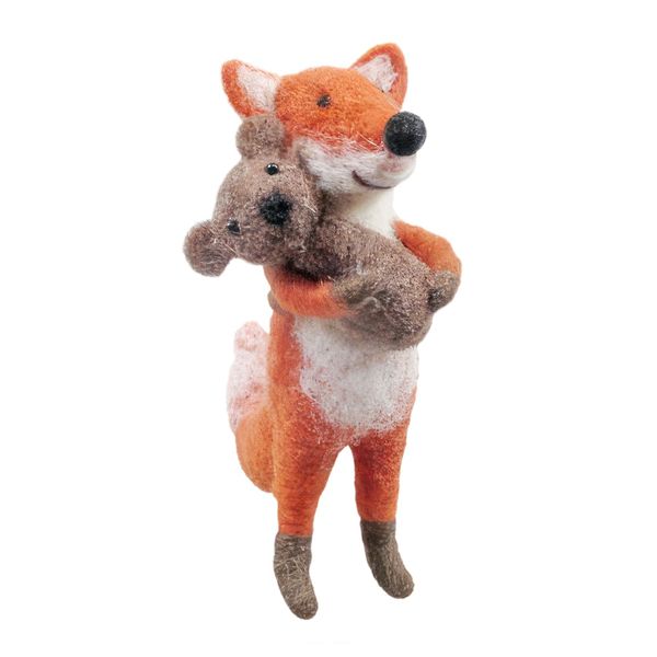 Felt Fox with Teddy  Hanging Decoration - H11cm