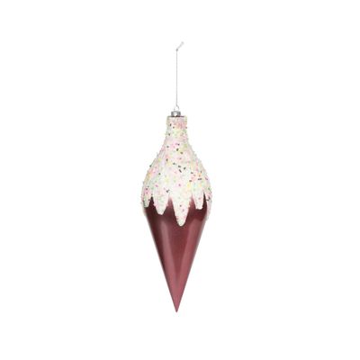 Snow Topped Finial Hanging Decoration - Pink - H31cm