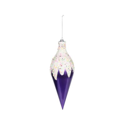 Snow Topped Finial Hanging Decoration - Purple - H31cm