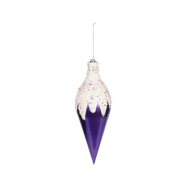 Snow Topped Finial Hanging Decoration - Purple - H31cm