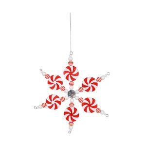 Candy Cane Snowflake Hanging Decoration  - Red/White -20cm