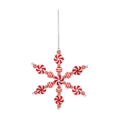 Candy Cane Snowflake Hanging Decoration  - Red/White -25cm