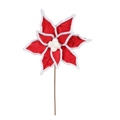 Single Poinsettia Pick - Red / White - 53cm