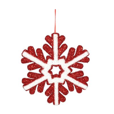 Glitter Snowflake Hanging Decoration - Red/ White - 39cm