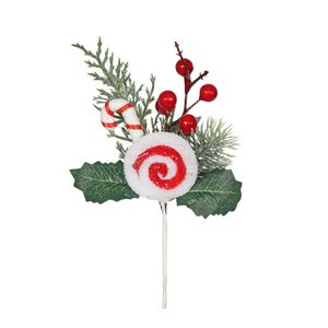 Candy Pick with Foliage & Berries - Red/ White - 22cm