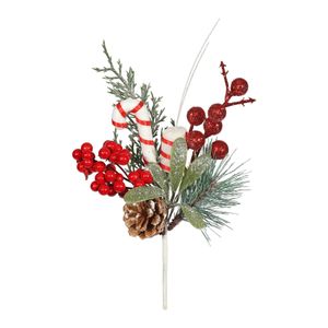 Candy Pick with PineCone & Berries - Red/ White - 22cm