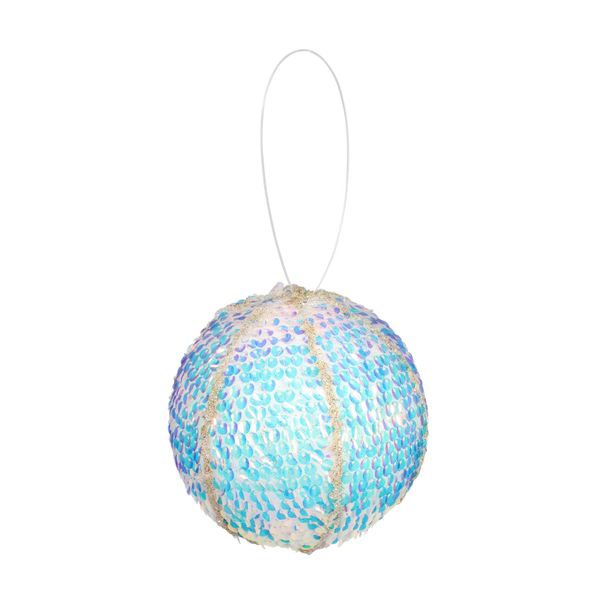 Sequin Covered Ball Hanging Decoration - Iridescent Blue-12cm