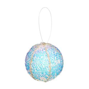 Sequin Covered Ball Hanging Decoration - Iridescent Blue-12cm