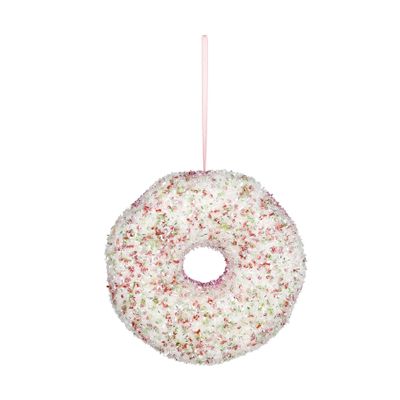 Glitter Donut Hanging Decoration  -Pink / White - 16cm