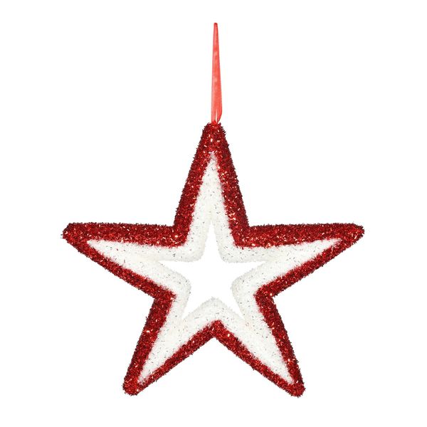 Glitter Star Hanging Decoration -Pink / White - 36cm