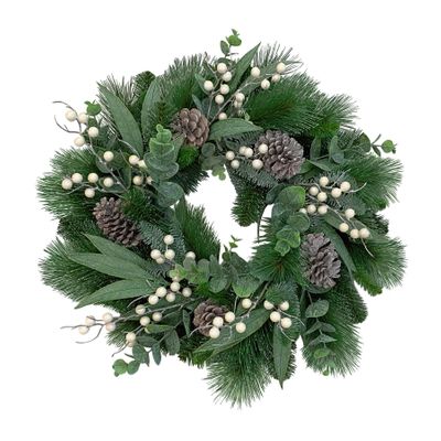 Mixed Pine Wreath with White Berries & Cones - 60cm