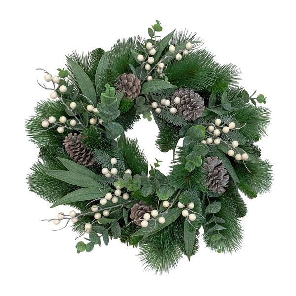 Mixed Pine Wreath with White Berries & Cones - 60cm