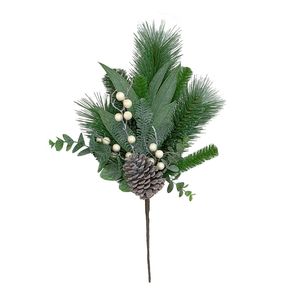 Mixed Pine Spray with white Berries & Cones - 48cm