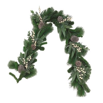 Mixed Pine Garland with White Berries & Cones - 180cm