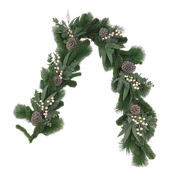 Mixed Pine Garland with White Berries & Cones - 180cm