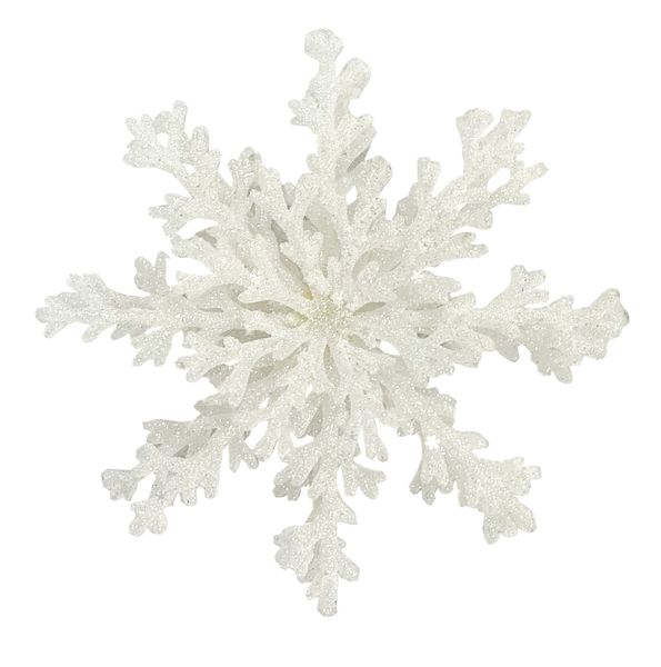 3D Snowflake with Glitter Hanging Decoration - White - 20cm