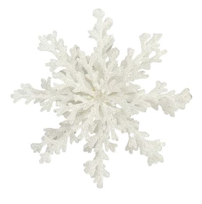 3D Snowflake with Glitter Hanging Decoration - White - 20cm