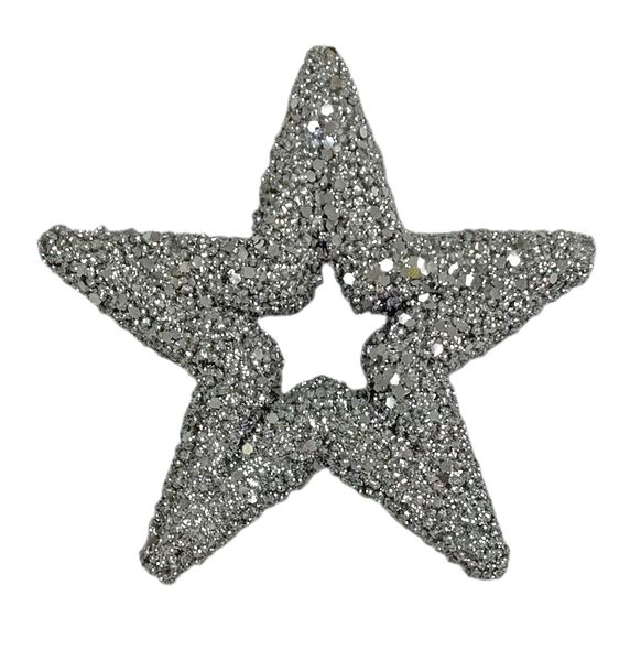 Glitter Open Star Hanging Decoration - Silver - 13cm